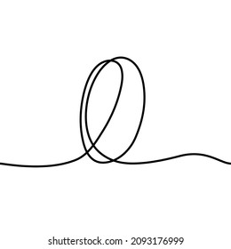 0, zero, number, sign in the form of one continuous line. Mathematical symbol, minimalistic simple arabic numerals icon, logo. vector illustration