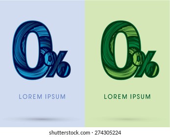 0%, Zero Percent, Abstract Number, font, concept Spin water, wind and natural, designed using blue and green grunge brush,sign 