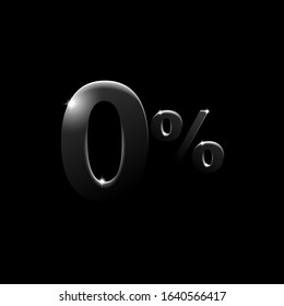 0% - Zero percent commission banner or poster in pure black decoration  - 3D shiny symbols on dark background