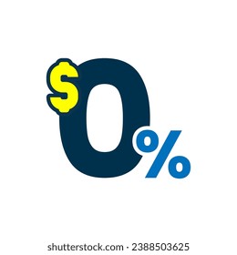 0 zero percent fee, no charge or tax concept illustration flat design vector