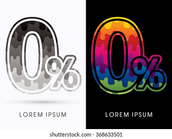 0%, Zero percent Font , Colors and black melt graphic vector