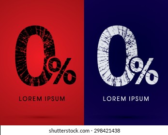 0%, Zero percent ,Font , destroy, broken mirror,  broken glass, graphic vector.
