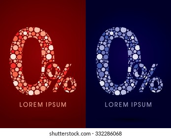 0%, Zero Percent ,hot and cool font, designed using red and blue dot graphic vector.