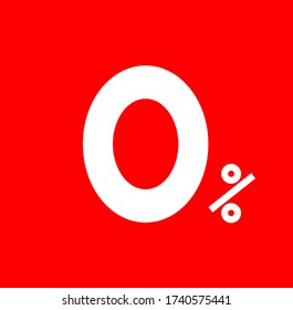 0% - Zero Percent isolated on red background. Vector illustration, easy to edit. Template for your design, website, infographic, brochure, cover, business annual report