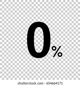 0% - Zero Percent isolated on transparent background. Black symbol for your design. Vector illustration, easy to edit.