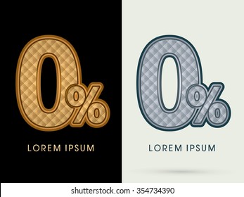 0%, Zero percent, Luxury Font designed using gold and silver geometric pattern graphic vector.