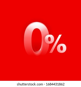 0% - zero percents commission banner for credit company offers - zero digit appearing on red background