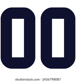 00 Classic Vintage Sport Jersey Uniform numbers in black with a black outside contour line number on white background for American football, Baseball and Basketball