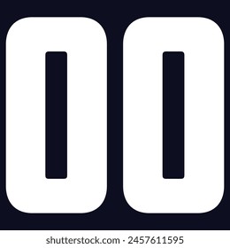 00 Classic Vintage Sport Jersey Uniform numbers in black with a black outside contour line number on white background for American football, Baseball and Basketball