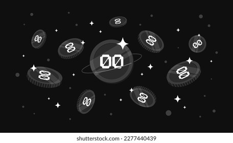 00 Token coins falling from the sky. 00 cryptocurrency concept banner background.