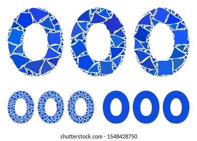 000 digits text mosaic of tuberous parts in various sizes and shades, based on 000 digits text icon. Vector inequal dots are organized into collage. 000 digits texts collage with dotted pattern.