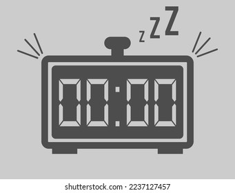 00:00 hours digital alarm clock. Vector with alarm clock marking time. Design for telling time with sleep icon