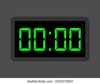 00:00 hours digital clock. Alarm clock design for schedule. Timer icon with digital numbers for appointments and business