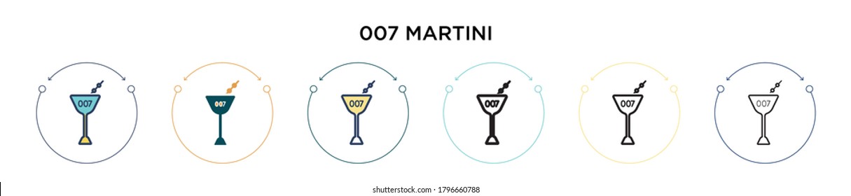 007 martini icon in filled, thin line, outline and stroke style. Vector illustration of two colored and black 007 martini vector icons designs can be used for mobile, ui, web