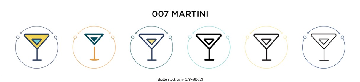 007 martini icon in filled, thin line, outline and stroke style. Vector illustration of two colored and black 007 martini vector icons designs can be used for mobile, ui, web