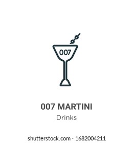 Icono vectorial de contorno martini 007. Icono martini negro de línea delgada 007, ilustración de elemento simple vector plano del concepto de bebidas editables trazo aislado sobre fondo blanco
