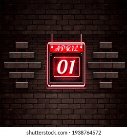 01 April calendar icon, vector illustration, on Bricks background