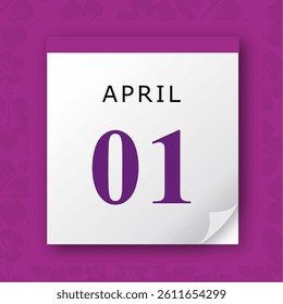 01 April. Purple vector daily calendar icon. Date and time, day, month.