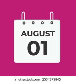 01 august, Calendar Line Icons, vector in flat style. Clock, pin map location, Calendar Outline
