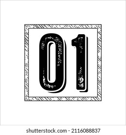 01 Classic Vintage Sport Jersey  Uniform numbers in black with a black outside contour line number on white background for American football, Baseball, and Basketball
