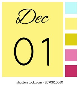 01 día del mes. Diciembre. Icono de calendario diario. Fecha día semana domingo, lunes, martes, miércoles, jueves, viernes, sábado.