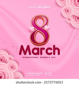 01 Happy women's day 8 march banner with editable number text. Vector illustration for websites, posters, banners and promotional materials