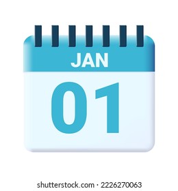 01 January Calendar 3D Icon Realistic Illustration Vector for celebrating new year or party event