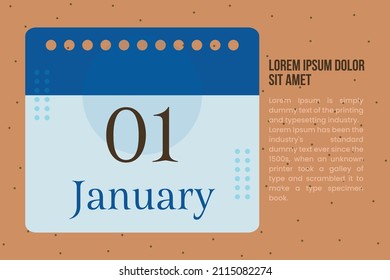 01 January Calendar template design with title, and paragraph. Calendar conceptual vector illustration.  