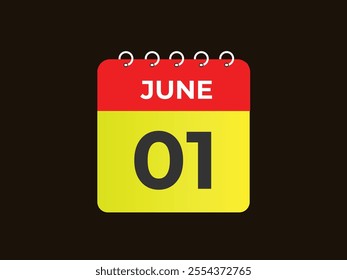 01 june, Calendar Line Icons, vector in flat style. Clock, pin map location, Calendar Outline
