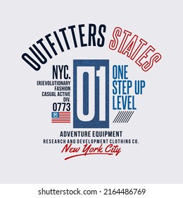 01, NYC, Outfitters states, modern and stylish motivational quotes typography slogan. Abstract design illustration vector for print tee shirt, typography, poster and other uses. 