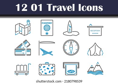 01 Travel Icon Set. Editable Bold Outline With Color Fill Design. Vector Illustration.