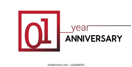 01 year anniversary design logotype with red color in square isolated on white background for anniversary celebration 
