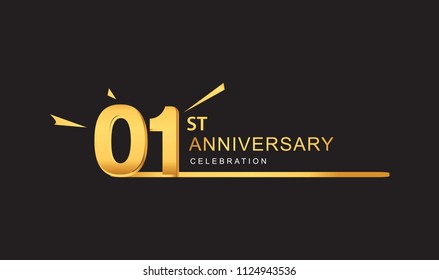 Logotipo de aniversario de 01 años con una línea dorada única y confetti dorado para la celebración del aniversario
