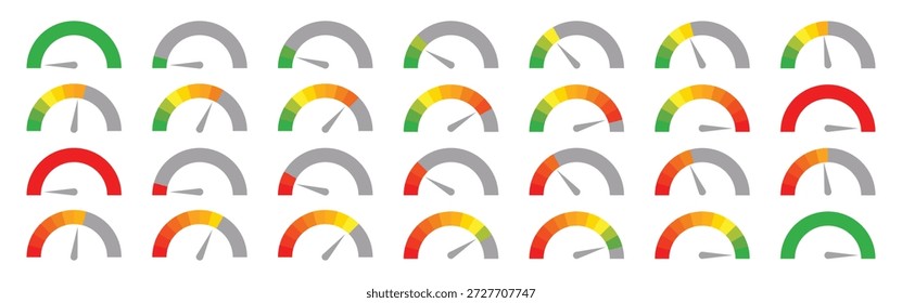 0-100 Speedometer Energy Levels with Gradient Marks in Red, Yellow, and Green Zones, pie, circle type