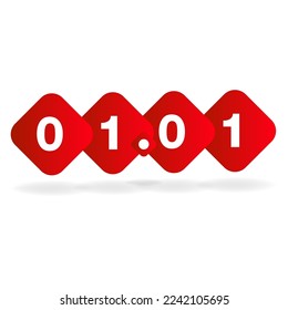 01.01 White numbers in a red square sign on a white background, promotion date 1 month 1
