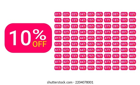 01%-99% 0ffer etiqueta de descuento de etiqueta icono vectorial