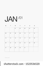 01-JANUARY - Minimal Daily Planner 2020 Year Design Printable and Customizable Vector Template. Calendar 2020 Modern Design 13 Pages with + Cover.
