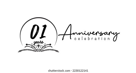 01st  anniversary flat black color logotype style with hand lettering on white background
