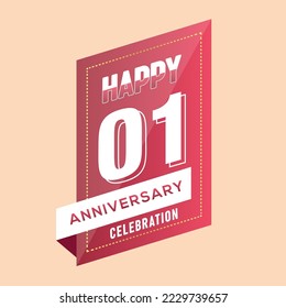 01st years anniversary logo template on brown background. celebrating whitenumbers with whiteribbon vector and confetti isolated design elements
