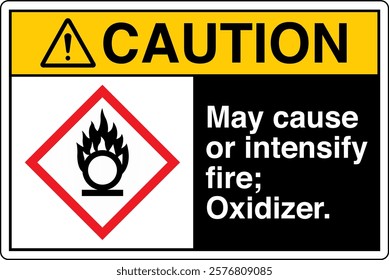 02 ANSI Z535 GHS Chemicals Label Caution May Cause or Intensify Fire Oxidizer Horizontal Black.
