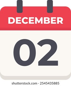 02 December- Daily Calendar Icon in flat design style red and white