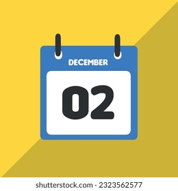 02 December vector icon calendar Date, day and month Vector illustration, colorful background.