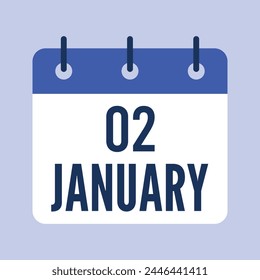 02 January calendar. Grey background. Vector Calendar.