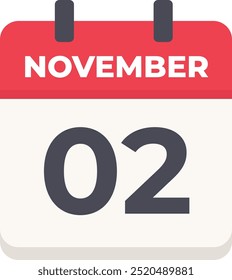 02 November- Daily Calendar Icon in flat design style red and white