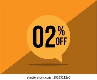 02% off . Banner with two percent discount on a yellow square balloon.
