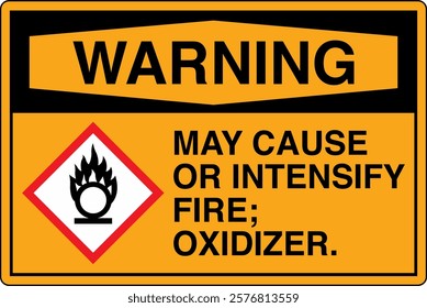 02 OSHA GHS Chemicals Label Warning May Cause or Intensify Fire Oxidizer Horizontal.