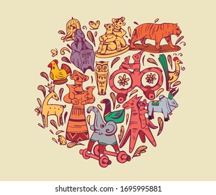 02, Pahela Baishakh is the first day of Bengali Calendar 1427 "Bengali New Year" Colorful Doodle habd drawing ,Toy motif of pohela boishakh, the Bengali words says, "Pahela Baishakh" 2020