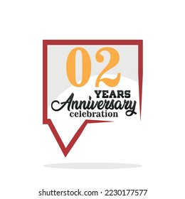 02 year anniversary celebration. Anniversary logo with speech bubble  on white background, vector design for celebration, invitation card, and greeting card
