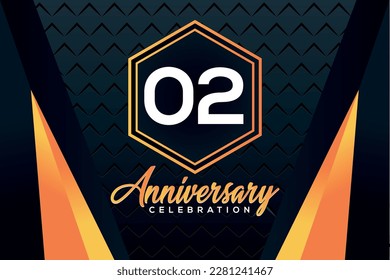 02 year anniversary celebration logo design with elegance double orange line on luxury background