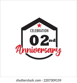 02 years anniversary celebration. Anniversary logo with Hexagon and elegance red and black color isolated on white background, vector design for celebration.
